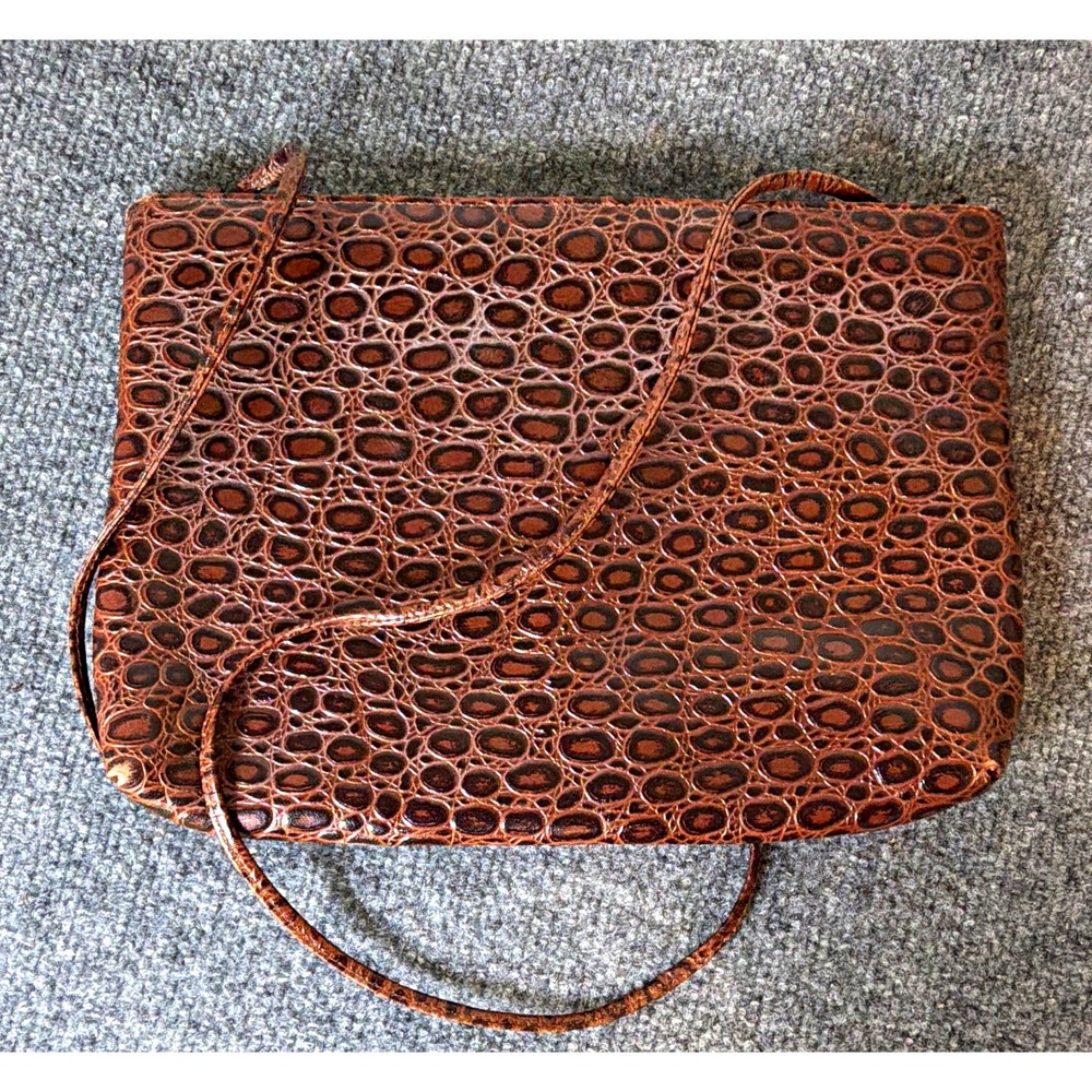 9 West Nuee Brown Embossed Animal Print Zip Crossbody Bag Gold Hardware